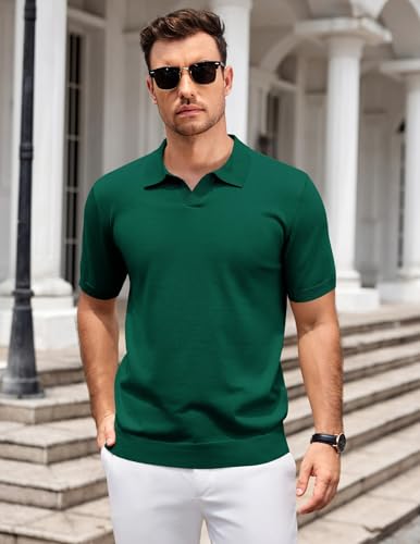 Image of COOFANDY Men's V Neck Short Sleeve Stretch Knit Polo Shirt