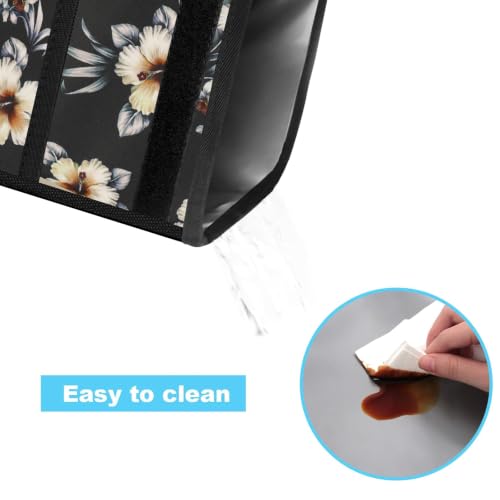 Image of Femuar Leak Proof Car Trash Can with Lid, Collapsible Hanging Waterproof Car Trash Bag with Mesh Pocket for SUV Front Seat Headrest, Large /Hibiscus Flower