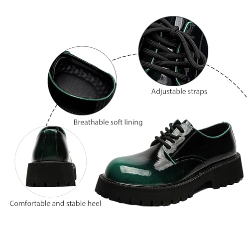 Men's Patent Leather Platform Oxfords Fashion Wide Toe Lace Up Comfort Lug Sole Low Block Heel Business Dress Shoes for Office Party Wedding Prom2