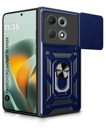 Image of WOW IMAGINE Tough Armor Bumper Mobile Back Case for Motorola Moto Edge 70 Max 5G | Sliding Camera Cover | Shock Proof 360 Protection | Hybrid PC + TPU | Ring Holder with Kickstand - Blue