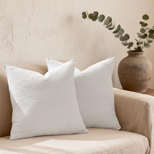 Image of 100% Cotton Throw Pillow Covers 24x24 Set of 2 Soft Breathable Euro Shams Square Cushion Case for All Seasons Decorative Pillowcase for Sofa Couch Bedroom,White