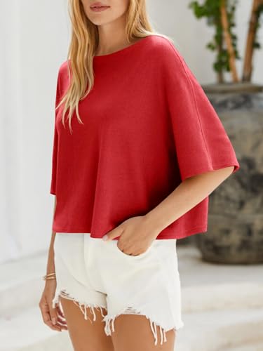 Image of Cicy Bell Womens Half Sleeve Sweaters Oversized Boat Neck Knitted Pullover Sweater Trendy Casual Loose Fit Fall Tops