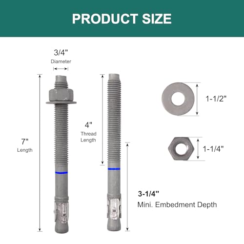 3434 x 734 concrete anchors 10 pack 34 inch wedge anchors bolts hot dip galvanized