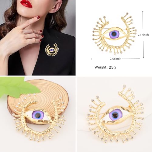 Image of Lucky Charms Women's Evil Eye Crystal Rhinestones Personalized Fashion Large Brooch - Lapel Cat Eye Stone Christmas Jewelry Gift