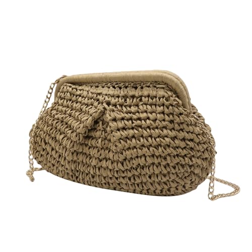 Straw Crossbody Clutch Bag Woven Shoulder Bag with Chain Strap Straw Clutch Cloud Shoulder bag Handbag Ruched Bag