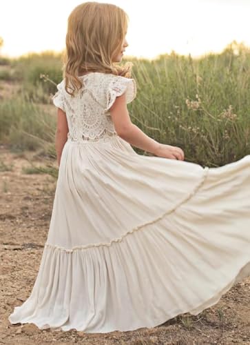 Boho Toddler Flower Girls Dresses for Wedding Lace Embroidery Bridesmaid Dresses Long Chiffon Party Dresses2