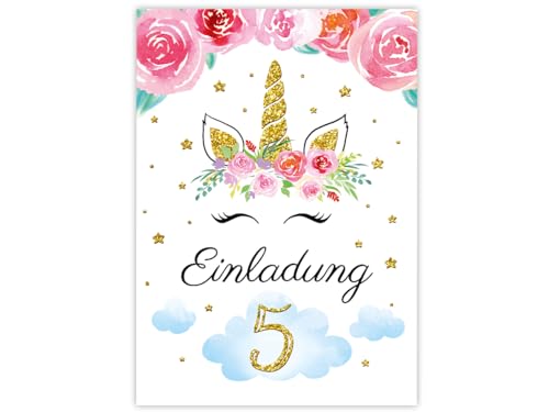 Minkocards 12 Einladungskarten zum 5. Kindergeburtstag Mädchen Einhorn Einladung fünfte Geburtstag Mädchengeburtstag Geburtstagseinladungen