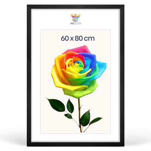 MG Design Bilderrahmen 60 x 80 cm Posterrahmen mit Schwarz Holzrahmen (Echtholz) und bruchsicherem Acrylglas Hoch & Quer mit verstärkter Wandaufhängung