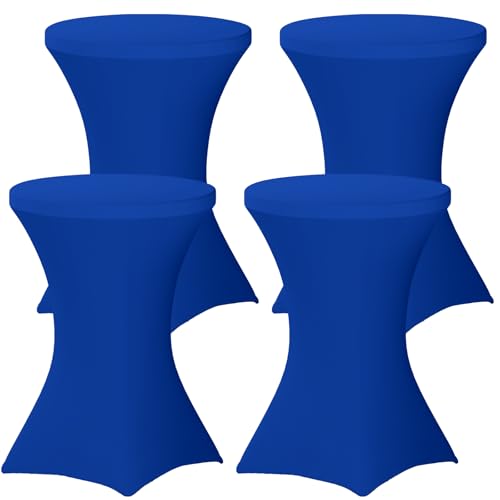 Image of Fixwal 4 Pack Spandex Cocktail Table Covers, 32x43 Inch Royal Blue Fitted Stretch Highboy Round Cover Table Cloth for Party, Bar, Pub, Wedding, Banquet