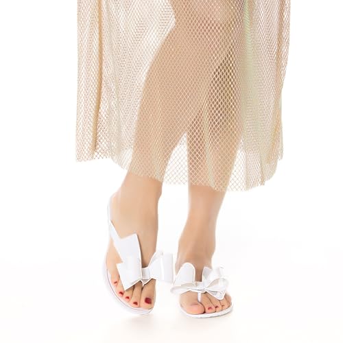Image of Mtzyoa Women Flip-Flops Flat Sandals Jelly Bow Beach Flat Rivets Rain Cute Dressy Summer Sandals