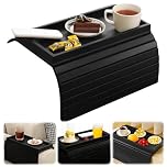 Adjustable Wooden Sofa Arm Tray: 13.1" x 17.9" Foldable Black Couch Armrest Tray Space-Saving Design for Drinks Phones Remote Controls Perfect for Living Rooms and Dorms -Black