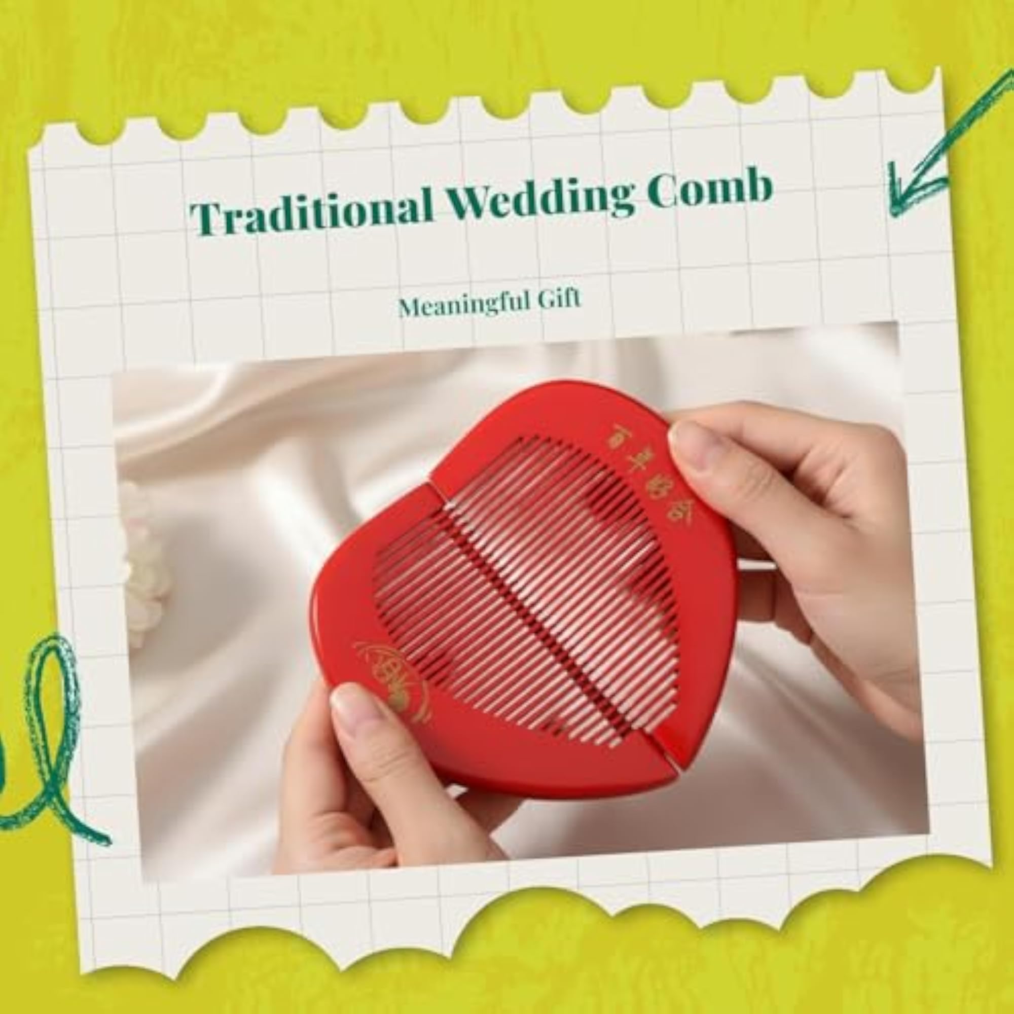 Wooden Red Comb Set, Heart Shape Design