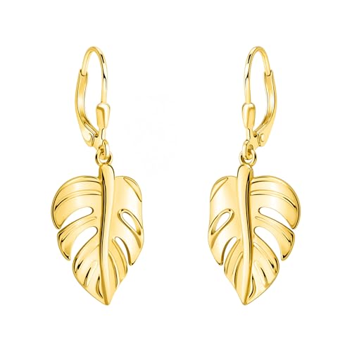 SOFIA MILANI - Boucles d'Oreilles pour Femme en Argent 925 - Plaqué Or - Boucle d'Oreille Pendantes en Forme de Feuille - E2839
