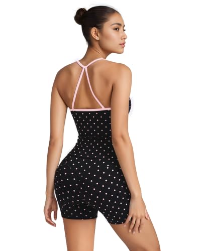Image of SUUKSESS Women 2 Piece Workout Sets High Waisted Tummy Control Biker Shorts Halter Padded Tank Tops