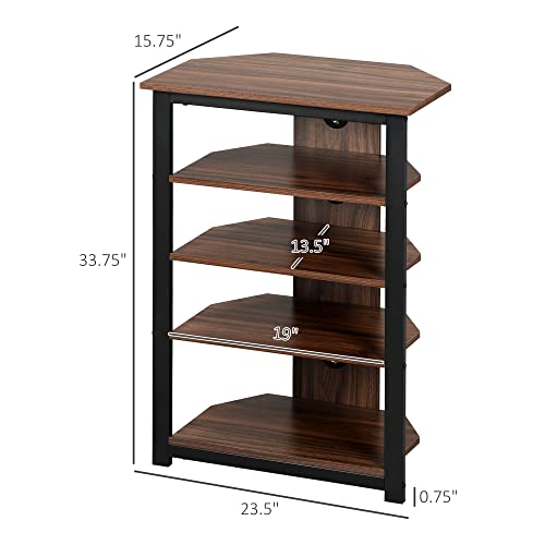 HOMCOM Media Stand with 4-Tier Audio Rack AV Media Corner Shelf with Cable Management for DVD Players Game Console TV Box Cable Box Xbox WiFi Router, Brown - Thumbnail 3