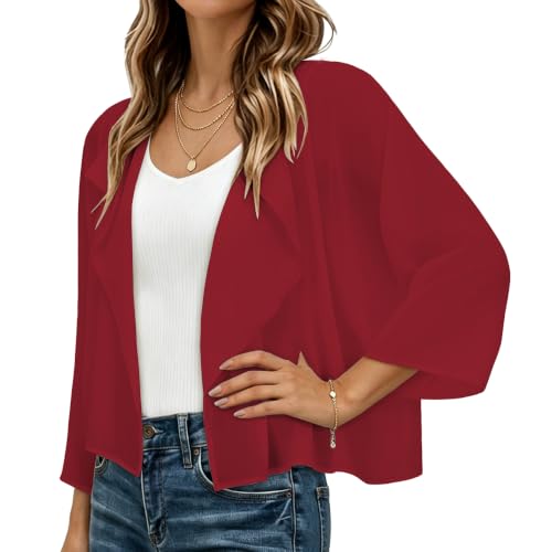 Image of Womens Summer Tops Short Shrugs Kimono Cardigans Casual Chiffon Bolero Jackets 2026