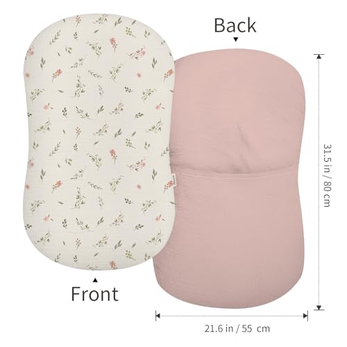 Image of Muslin Baby Lounger Cover 2 Pack, Soft Breathable Newborn Lounger Pillow Cover for Boys Girls Infant (Petal Leaf)