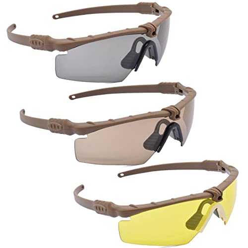 Hdlsina Tactical Eyewear Anti Fog Shooting Safety Glasses For Men Unisex Military Grade Safety Sunglasses Set Of 3 (Khaki) #TOP11