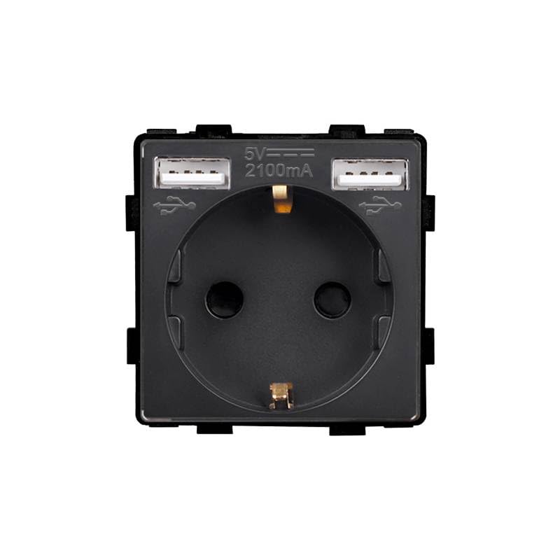 LEDBOX Base Enchufe EU tipo SCHUKO 16A + cargador rápido USB A+A KOOB, negro