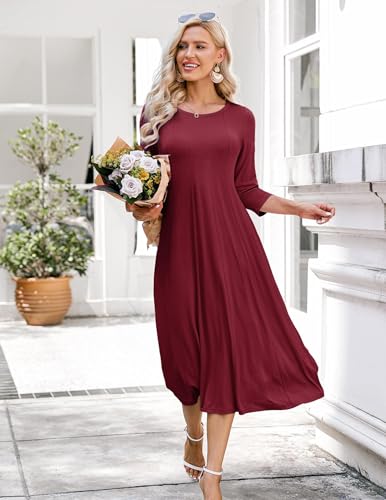 Image of HOTOUCH Women's 3 /4 Sleeve A-line and Flare Midi Long Dress