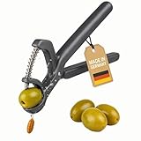Thiru Snocciolatore d'olive Midnight Edition – Distruggiolive per olive grandi e piccole – Funzionamento con una sola mano con molla – 60 giorni senza rischi – Canocciolamento rapido e pulito – Made