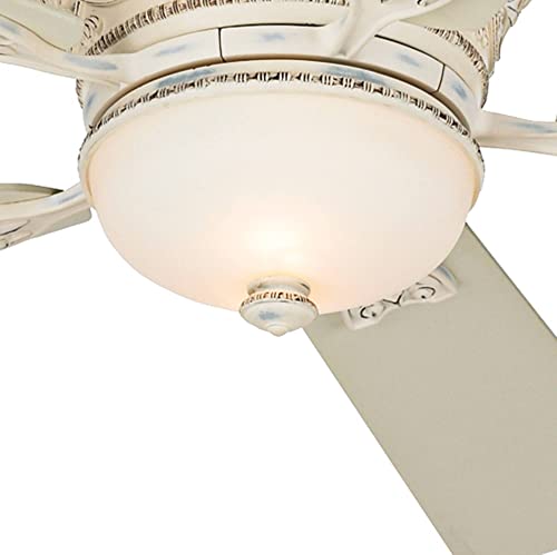 Casa Vieja 52" Ancestry Hugger Low Profile Indoor Ceiling Fan With Light Led Dimmable Remote Control French Rubbed White Frosted Glass For Living Room Kitchen Bedroom Dining #TOP2