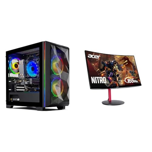 Skytech Gaming Chronos Mini Gaming PC Desktop – AMD Ryzen 5 3600 3.6 GHz, NVIDIA RTX 3050, 500GB & Nitro by Acer 27" Full HD 1920 x 1080 1500R Curve PC Gaming Monitor | AMD FreeSync Premium