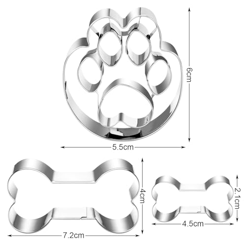 Ausstechformen Knochen, Pfote Plätzchen Ausstecher Set, 3 Stück Edelstahl Hundepfote Präge Plätzchenausstecher, Keksausstecher Cookie Cutter Geschenke für Hunde-Kekse oder Leckerlis Backen Basteln