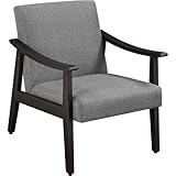 Yaheetech Butaca de Salón Tapizado en Tela Sillón Individual con Respaldo Acolchado y Reposabrazos de Madera Maciza Sofá Individual Ergonómico Soporte 136 kg Gris