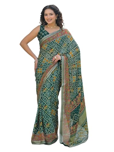 Image of SIRIL Women's Georgette Bandhani Printed Saree With Unstitched Blouse Piece