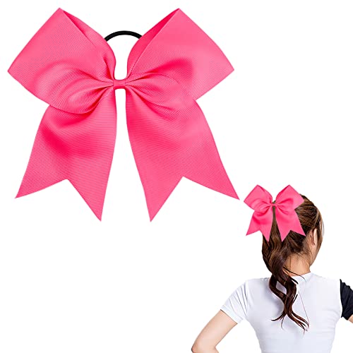 CN 1PCS Large Cheer bow 8 Girls Ponytail Holders Jumbo Teams Cheerleaders Hair Bows Competition Sports Elastic Hair Ties Accessories (Hot pink)