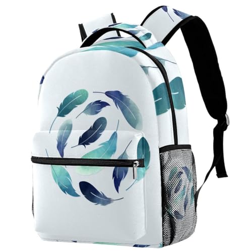 Sac à dos d'école à motif plumes bleues flottantes au design multicolore unique