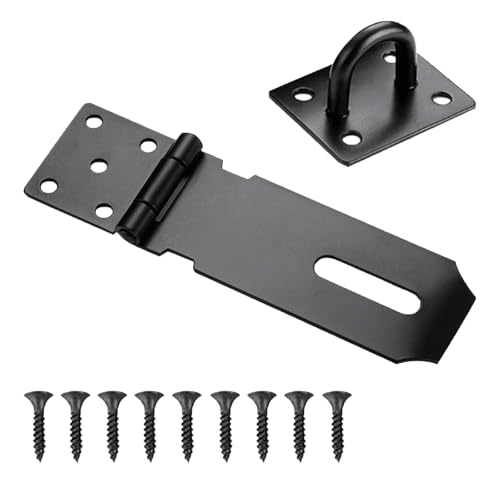 4 Inch Hasp and StapleHeavy Duty Heavy Duty Shed Lock Hasp Shed Door Latch Gate Lock Latch Hinge Padlock Catch Door Clasp Latch Security Hasp for External Doors Window Cabinet Pet Cage (1 Black)