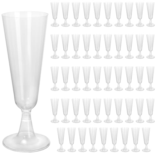 MOUYAT 50 PCS 5oz Plastic Champagne Flute, 150 ml Champagne Flute, Clear Champagne Glasses Plastic Wine Glasses for Cocktail, Parties, Weddings, 16.1 x 5.5 cm