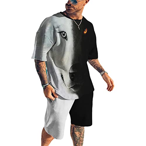 Ensemble t-shirt 3D graphique et short décontracté bicolore pour homme coupe XL