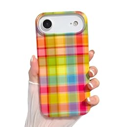 TKJSQ for iPhone 17 Air Case, Cute Colorful Rainbow Plaid Checkered Print Aesthetic Retro Design for Women Girls, Trendy Glossy Soft Slim Shockproof Protective Phone Cover, Colorful Grid