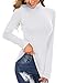 Mock Neck Tops for Women Elastic Soft Long Sleeve Slim Fitted Shirts Basic Casual Lightweight Thermal Undershirts White Large
