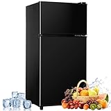 3.2 Cu.Ft Compact Double Door Mini Fridge - Top Freezer & Bottom Refrigerator | Energy Save, Ultra Quiet (<35dB), 7-Level Precision Cooling | Ideal for Dorm, Bedroom, Office & Small Spaces
