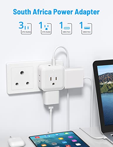 TROND South Africa Power Adapter 2 Pack - US to South Africa Travel Plug Adapter with 4 Outlets 2 USB (1 USB C), Type M Power Converter Adaptor for South African Mozambique Lesotho Travel - Thumbnail 2