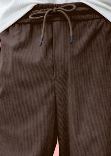 Image of Men's Self Design Corduroy Track Pants - Mid Rise, Flexi Waist, Ankle Length