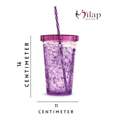 Image of Double Wall Insulated Tumbler with Lid and Straw, 500ml, Icecream Cold Drink Cup, Plastic Mug Bottle Jelly Sipper Gel Feezer Gift for Kids Multicolor (Large, 1, Count)