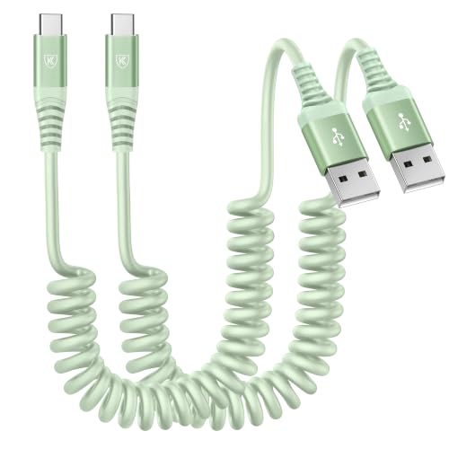 Image of USB A to USB C Cable 3FT 2Pack Coiled USB C Fast Charging Cable for CarPlay
