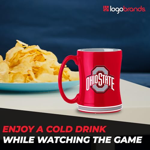 Image of Logo Brands NCAA Ohio State Buckeyes 14oz Ceramic Relief Coffee Mug - Officially Licensed Mug, Sculpted 3D Logo and Team Colors - Comfortable Handle and Glossy Finish for College Sports Fans