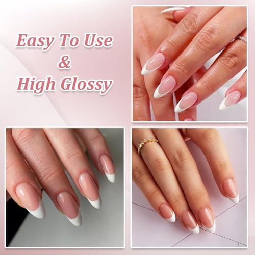 Image of 9 Color Press On Nails Fake Nail 216 Pcs, French tip press-on nails, Press on Nail, Artificial Nail Extensions Combo in Multicoloured, Full Cover Glossy Nude False Acrylic Nails for Women Girls (02, 216 count (Pack of 1))