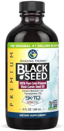 Amazing Herbs Premium Black Seed Oil Liquid - 8 Fl Oz Glass Bottl...