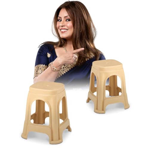 Image of MAHARAJA Strong & Durable Stool | Modern Beige Polypropylene Stackable Stool | Set of 1, Pre-Assembled (Beige, Pack of 2)