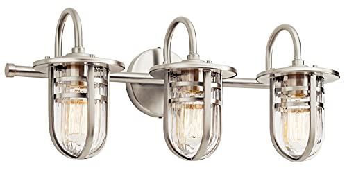 Kichler Caparros 24" 3 Light Vanity Light with Clear Ribbed Glass in Brushed Nickel