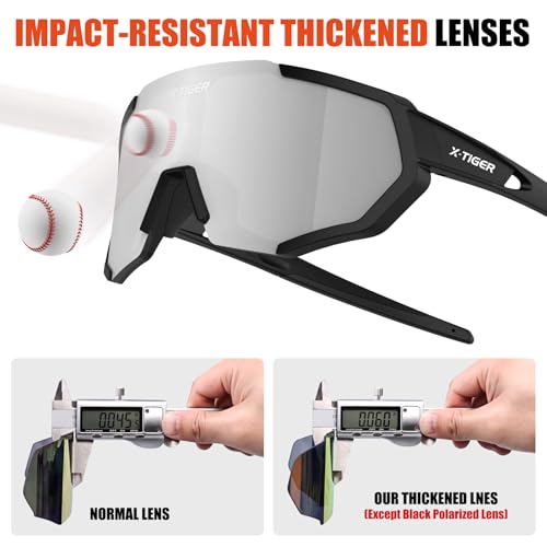 Image of X-TIGER Polarized Sports Sunglasses with 5 Interchangeable Lenses,Mens Womens Cycling Bike Glasses,Baseball Running Fishing