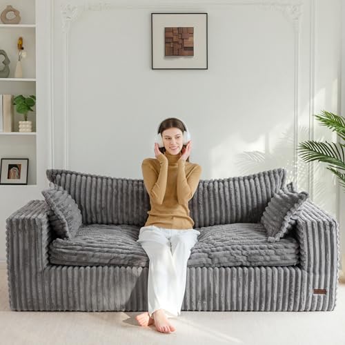 Image of MAXYOYO 76 inch Bean Bag Sofa Couch, Loveseat Boneless Couch in a Box, Upholstered Small Mini Sofa with Deep Seating for Living Room Bedroom Apartment, No Assembly, Dark Grey