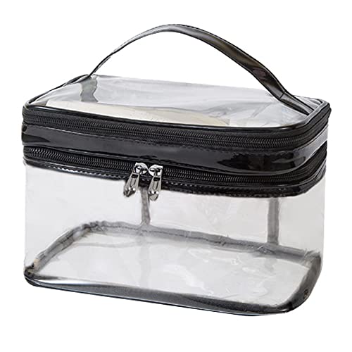 Modixun Doppelschichtige, transparente Make-up-Tasche, wasserdicht, transparent, Reise-Kulturbeutel, große Kosmetiktasche, Schwarz Cover